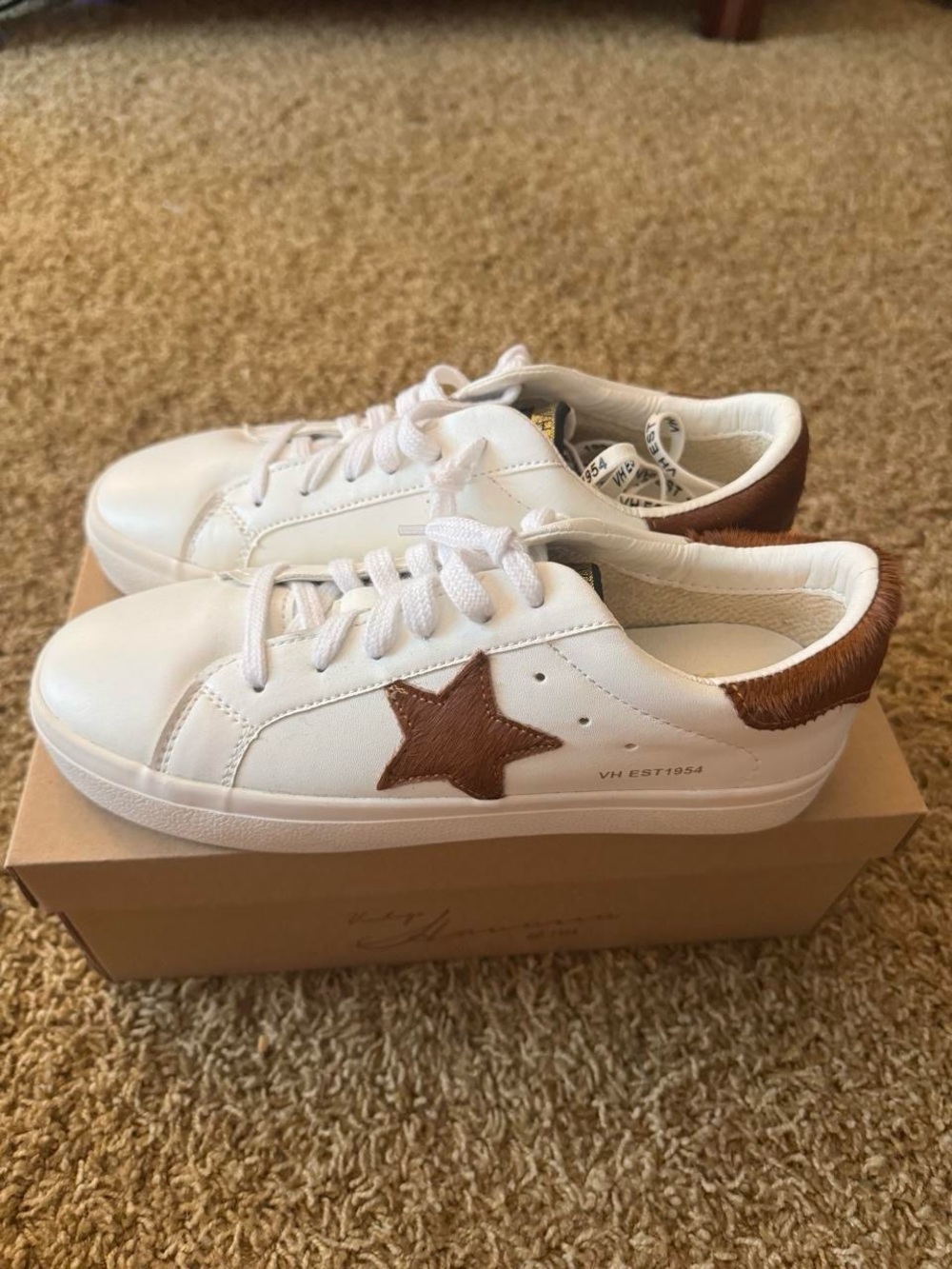 Vintage Havana White Sneakers with Camel Colored Calf Hair
